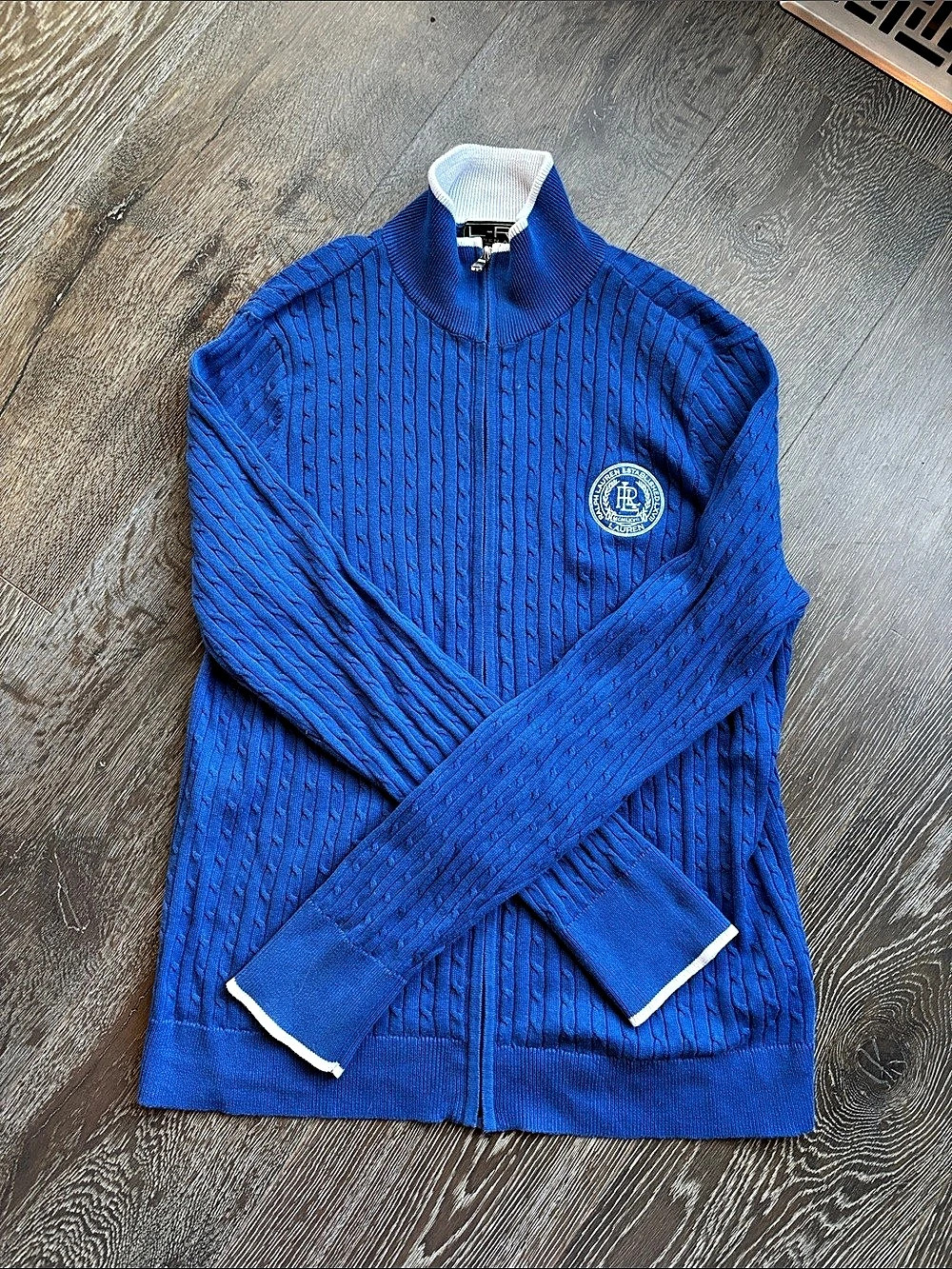 Ralph Lauren RL Rugby Cable Knit Zip Sweater Blue XL